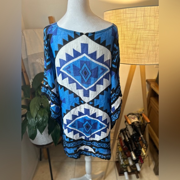 Chicos Aztec native indian poncho tunic 100% linen - Picture 6 of 6